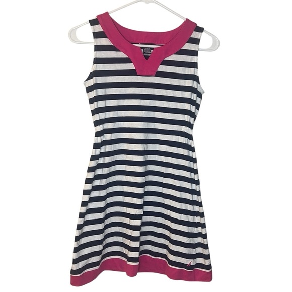Girls Nautica Navy and White Striped Dress - Picture 1 of 3